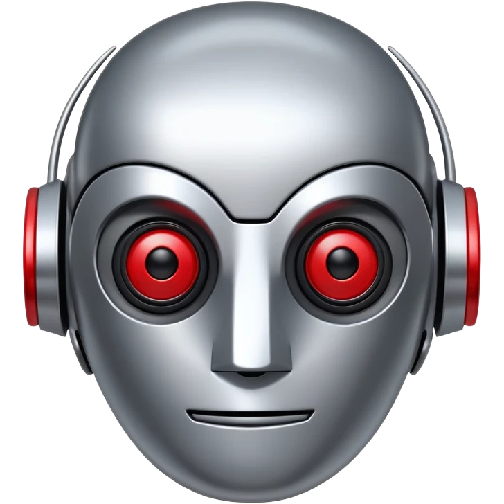 polished minimalistic perfectly round steel robot face with a red line instead of eyes, simple clean design emoji