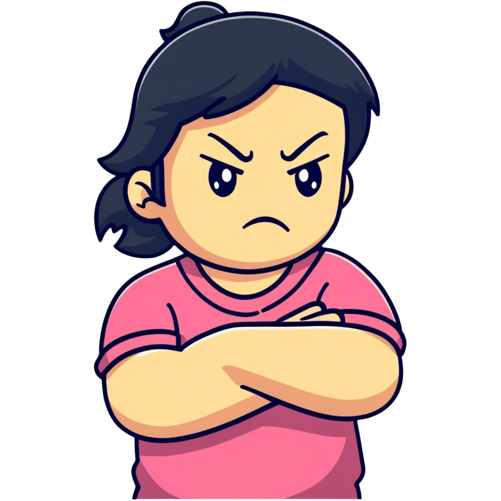 Upset girl crossing her arms with angry expression emoji