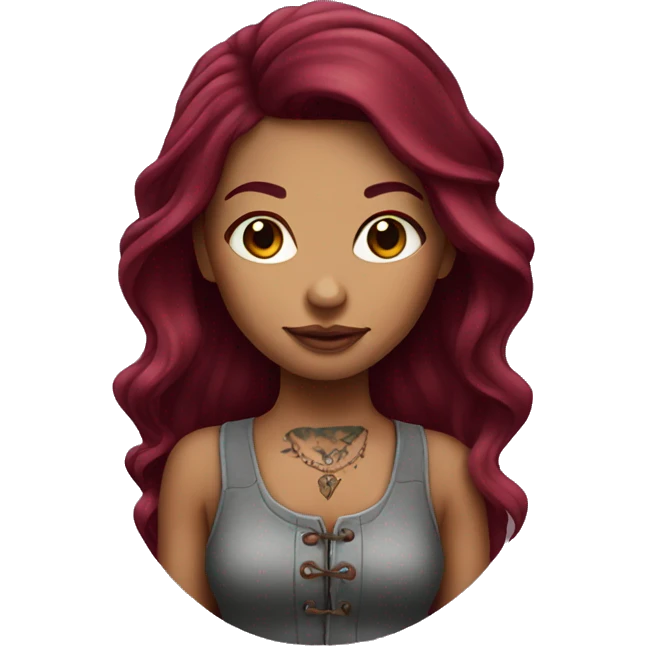 Tattooed girl with long Burgundy hair emoji