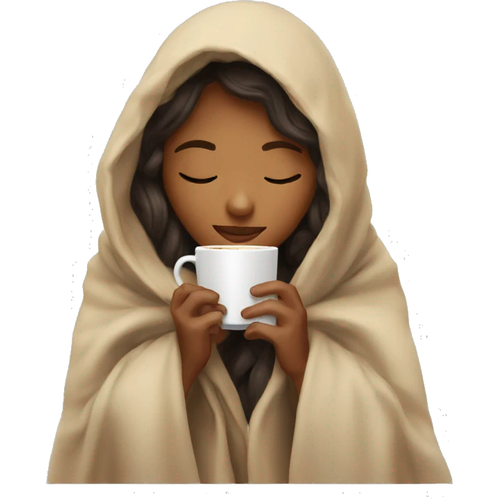 girl inside a blanket sipping coffee eyes closed emoji