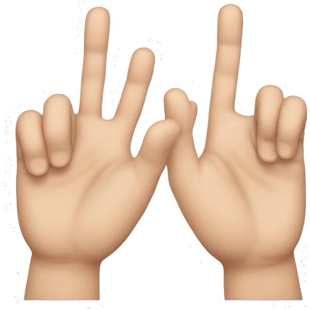 2 hands, one with 5 fingers, the other with 2 inverted emoji