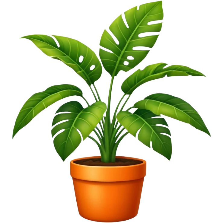 A tropical plant with huge leaves in an orange pot emoji