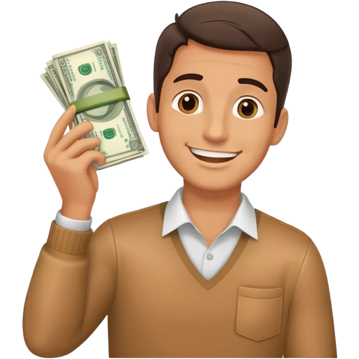 Man using stack of money as phone  emoji