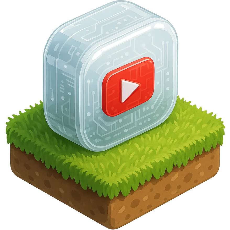 white YouTube play button inside a grass box emoji