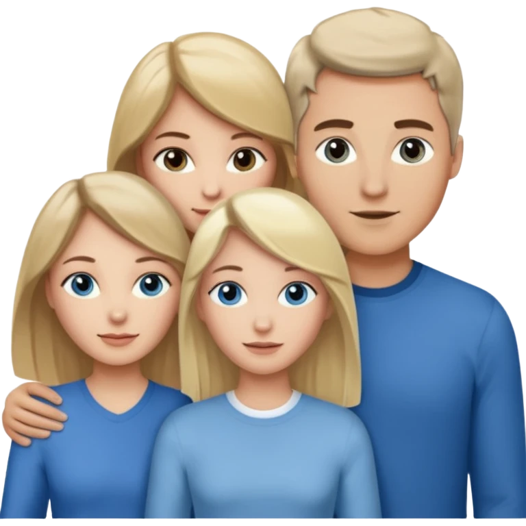 3 people. Throuple. Blank woman with blond hair and blue eye color on left. And also a blank man with brown hair and grey eye color in the middle. And a blank woman with brown hair and grey eye color on the right. Holding each other emoji