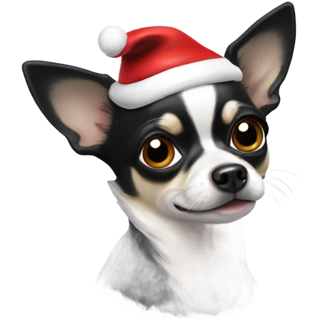 Old Black and white Chihuahua with Santa hat emoji