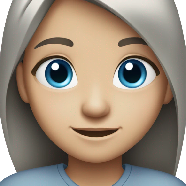 smiling girl in grey shirt with blue eyes emoji