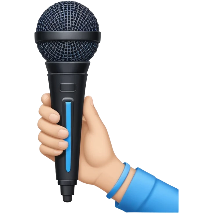 hand holding black stage microphone with blue strip on bottom emoji