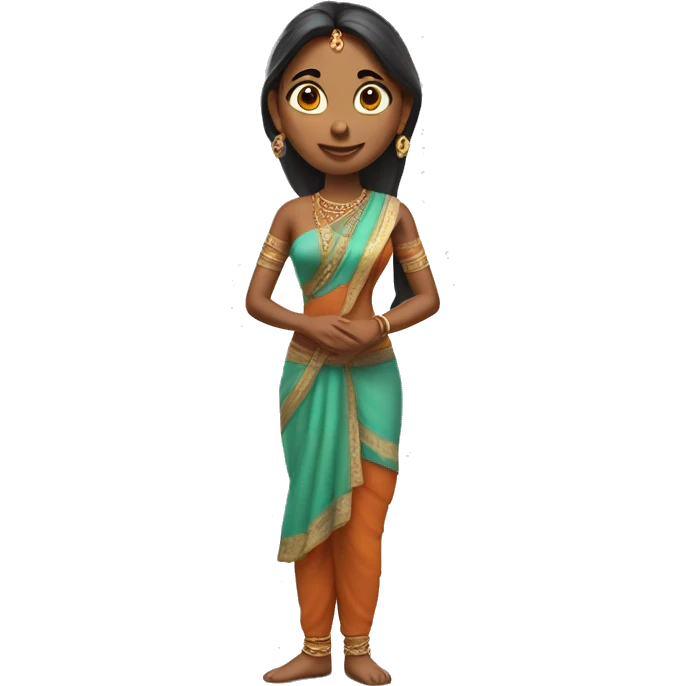 Here is the full-body image of the 3D Indian woman character, turned slightly to the left. I think she looks graceful and elegant! and include her legs straight image   emoji
