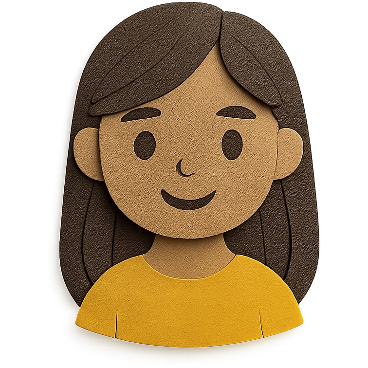 paper craft style light skin brown girl with long dark brown hair and dark brown eyes emoji