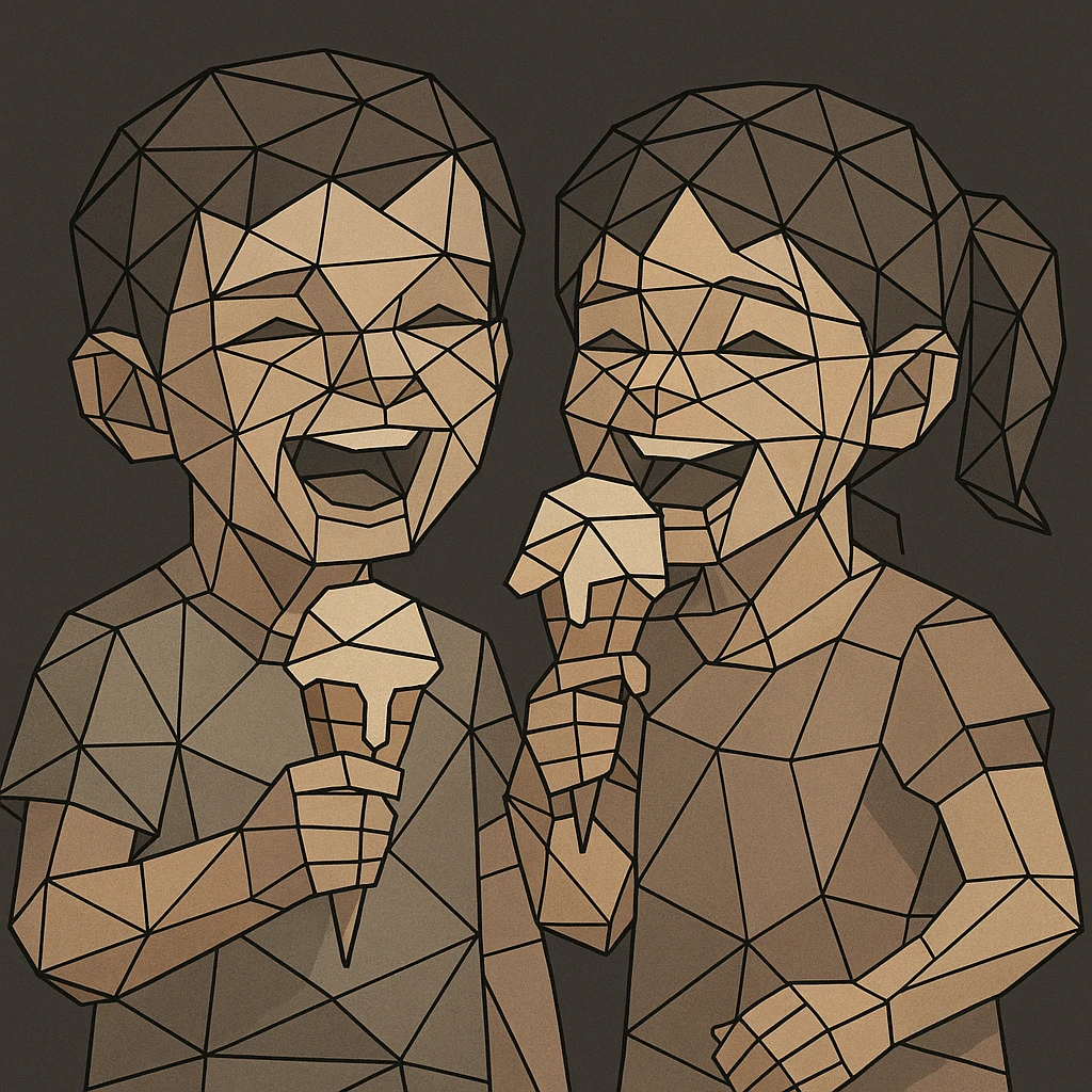 happy children with melting ice cream cones emoji