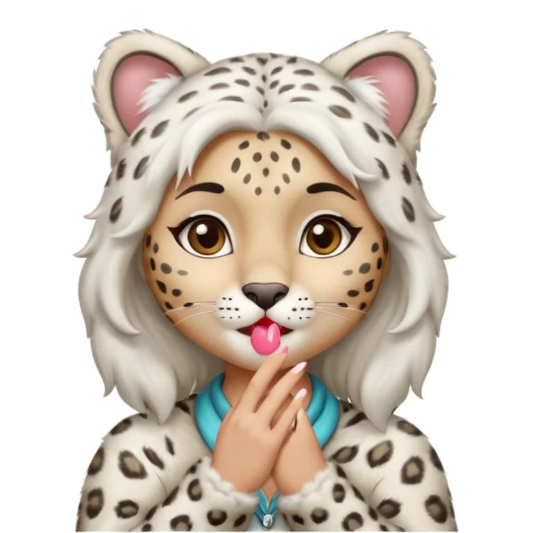 Anthropomorphic snow-leopard girl blowing kisses emoji