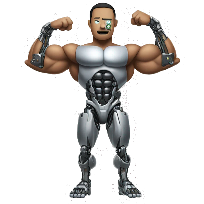 Flexing cyborg bicep and forearm with circuits and shocks emoji