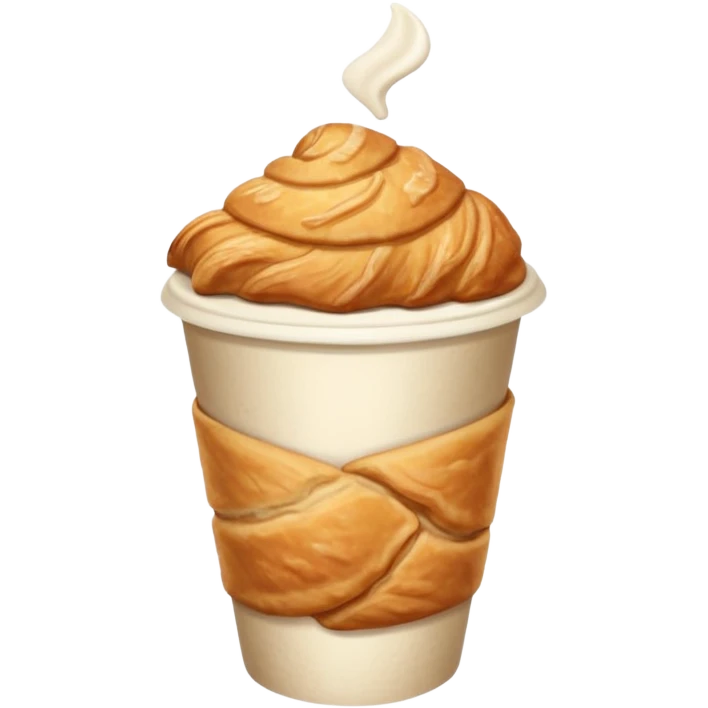 disposable cup with cappuccino and croissant emoji