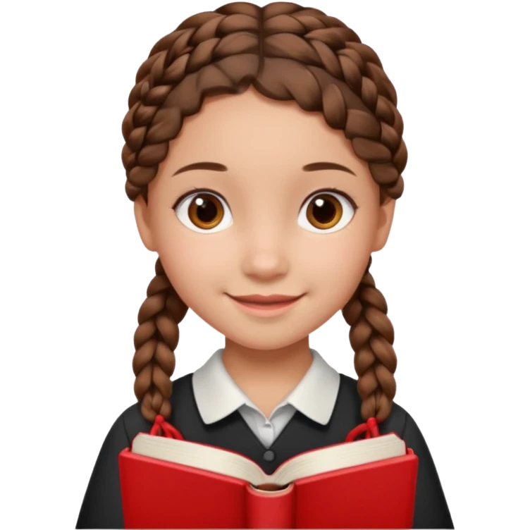 brown braid hair girl kid, student, black gile, red book emoji
