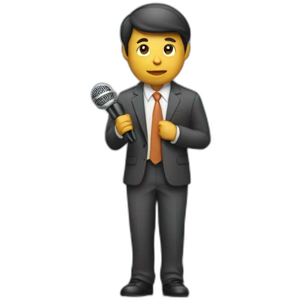 journalist standing confidently while holding a microphone. The journalist should be in professional attire emoji