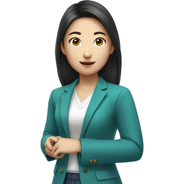 An Asian girl College student with Blue-Geen-ish Blazer doing a Presentation  emoji