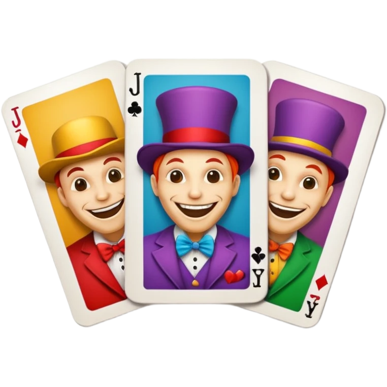 3 poker cards, with crazy colorful human jolly jokers inside, emoji