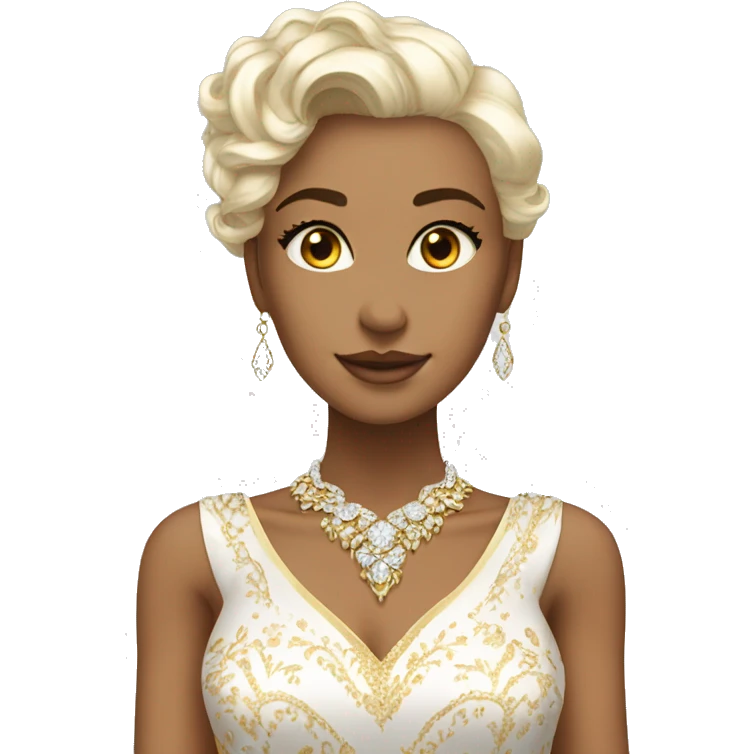 the most majestic white and gold dress with diamonds and a pretty neck line emoji