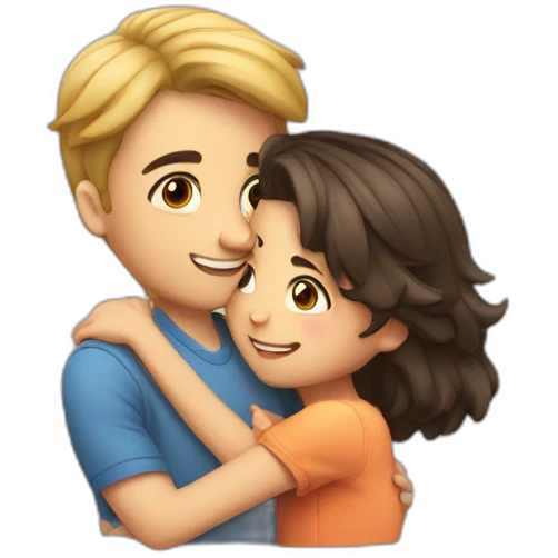 Cute boy and cute girl hugging  emoji