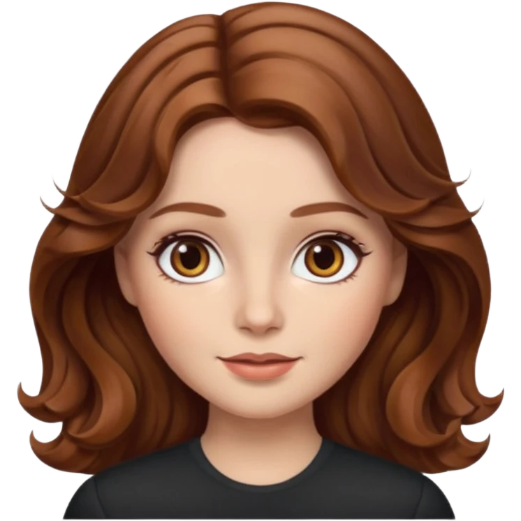 gorgeous female memoji, chestnut brown wavy hair, hazel eyes, soft makeup, timeless and feminine emoji