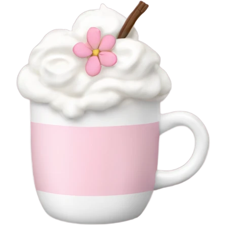 Hot chocolate with pale pink flower and whipped cream emoji
