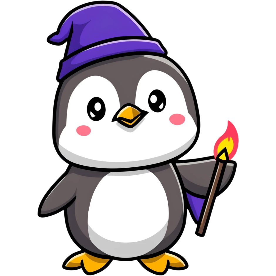 penguin wizard casting a glowing spell emoji