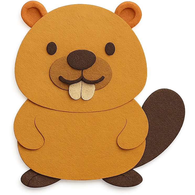 cute friendly beaver character, bright expression, round body, emphasized front teeth, paper craft style emoji