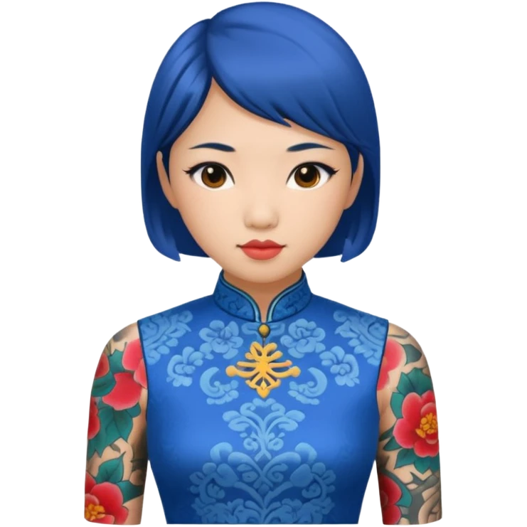 ancient woman with tatooed and blue cheongsam emoji
