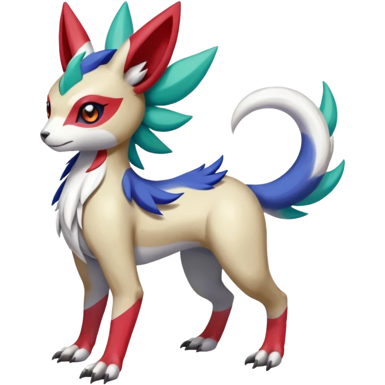 Colorful Skilled Adept Graceful Asian Painted Garurumon-Meloetta-Zangoose-Absol-fusion-hybrid-creature (full body) emoji