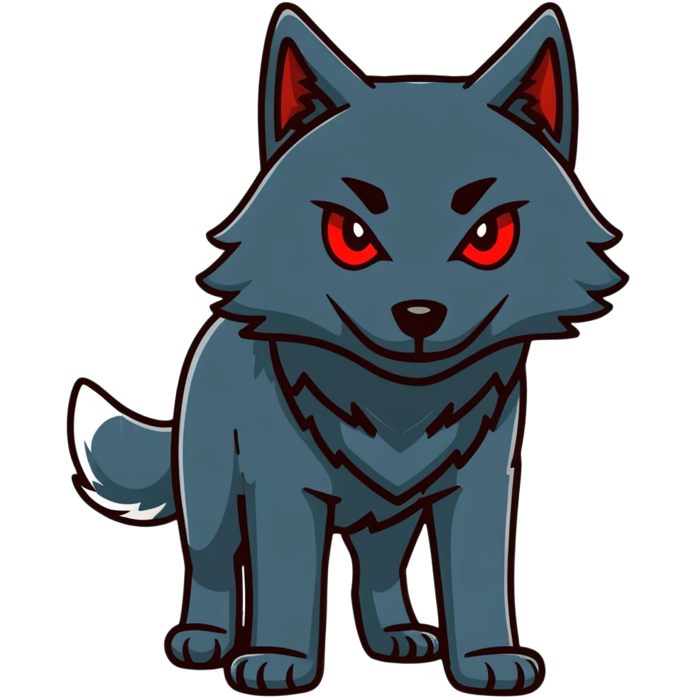 menacing black wolf with bright red eyes emoji