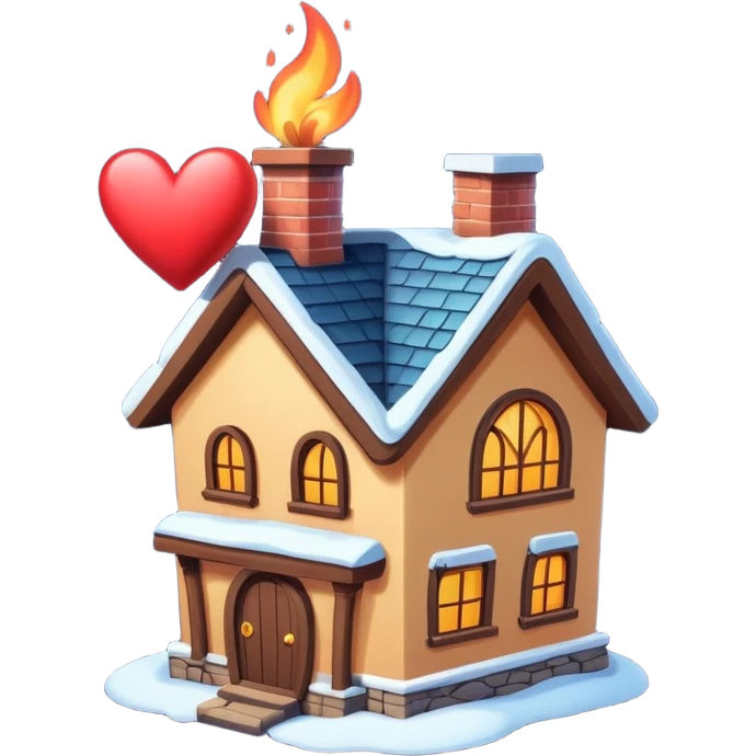 smiling house with a heart coming out of the chimney, white background emoji