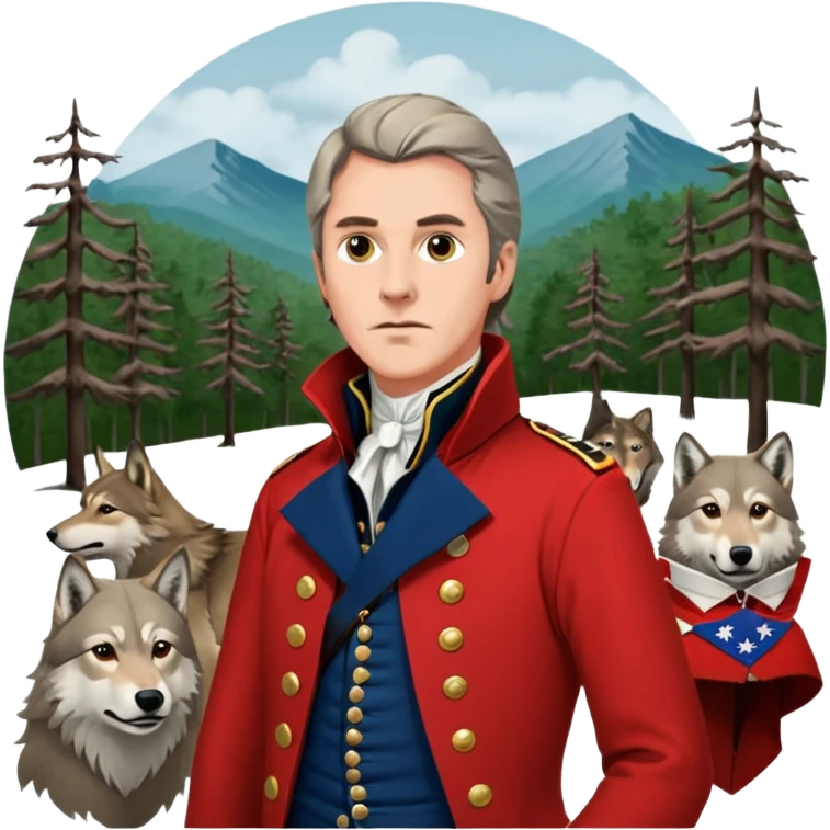 Loyalist Patrick Ferguson at the Revolutionary war Battle of Kings Mountain, with Wolves around him. emoji