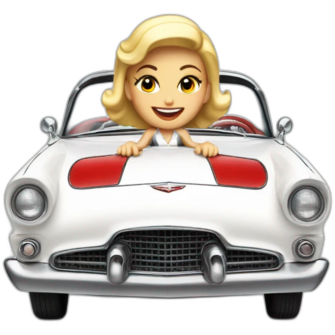 A woman driving a white 1957 Thunderbird emoji