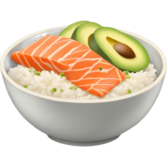 Bowl with rice, salmon and avocado topped with sesame sauce  emoji