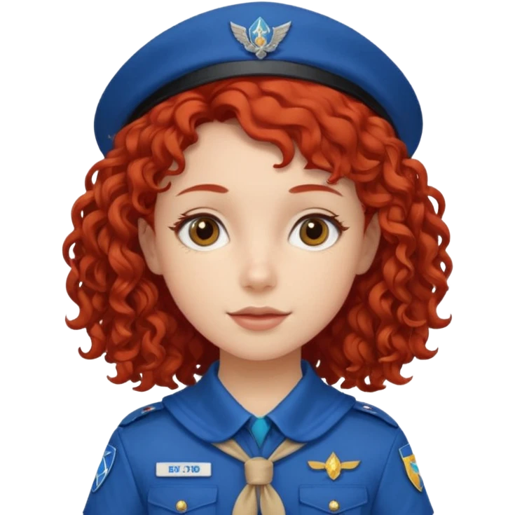 scout girl with blue scout uniform, red curly haired emoji
