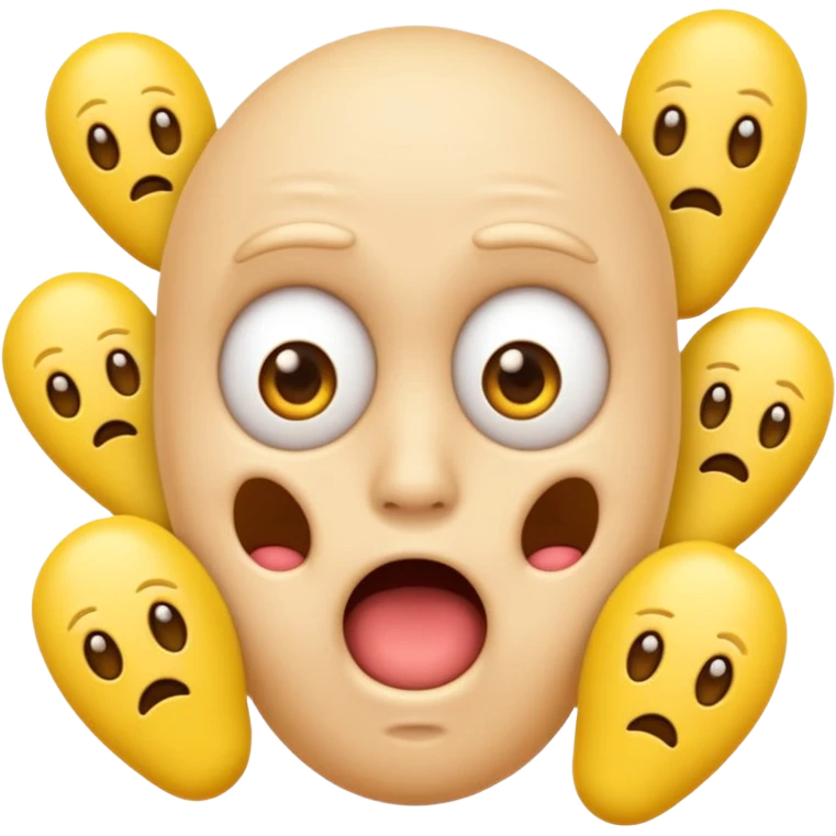 I want the main person to be an emoji with a bunch of phallic-like objects surrounding them, and their face should show fear of them. The main emoji should look more like a standard emoji face though emoji