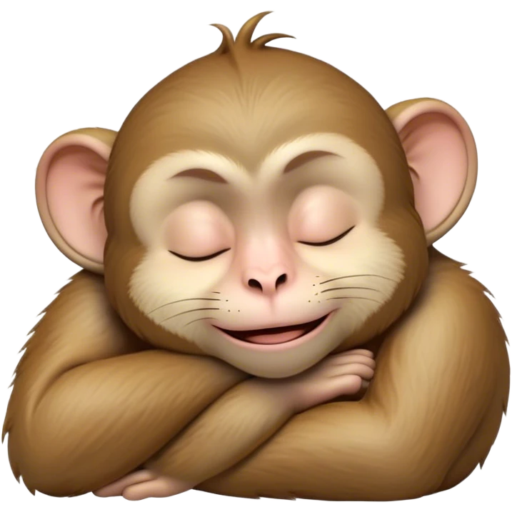 Meme-Worthy cute Sleeping Macaque Portrait Emoji, Head resting peacefully with a contented smile, showcasing soft, downy fur and eyes gently closed in serene slumber, Simplified yet comically adorable features, highly detailed, glowing with a soft, drowsy glow, high shine, relaxed and utterly lovable, stylized with an air of playful laziness, bright and heartwarming, soft glowing outline, capturing the essence of a sleeping macaque that feels destined to become the next viral icon of adorable rest! emoji