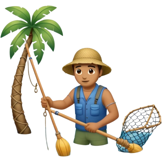 A Polynesian fisherman in the water fishing with a net at the water's edge emoji