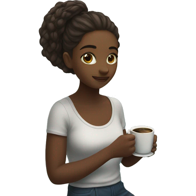 girl by the water blooming with coffee emoji