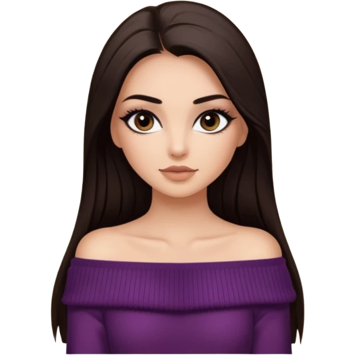 красивая девушка накрашенная с ресницами брюнетка с длинными прямыми темными волосами в темно-коричневой кофте со спущенными плечами emoji