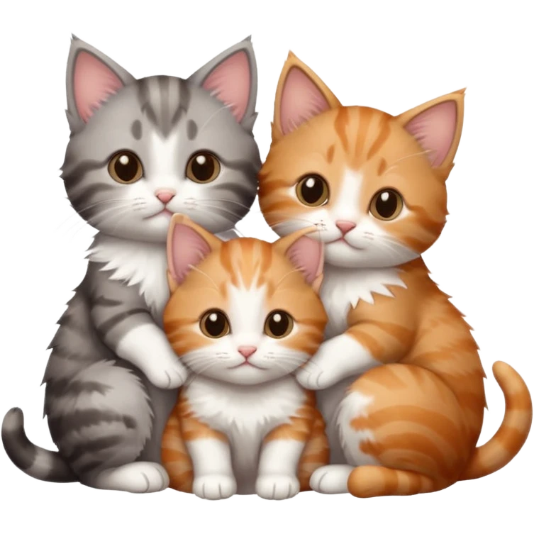 6 tiny kittens cuddling together all different colours, the first one is grey and white, the second is ginger and white and the third is brown tabby and white emoji