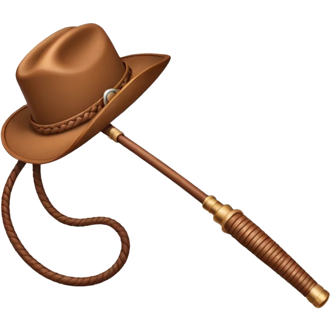 cowboy whip object icon, coiled leather whip, wooden handle, western style, 3D cartoon, mobile game icon style, centered, clean background, soft shadow, no text, no watermark
 emoji