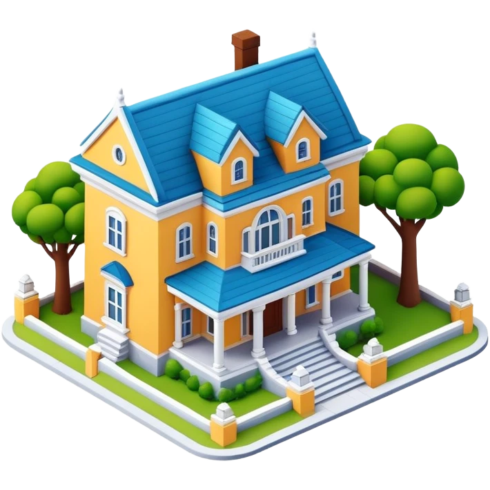 3d realistic isometric mansion exterior, claymation emoji