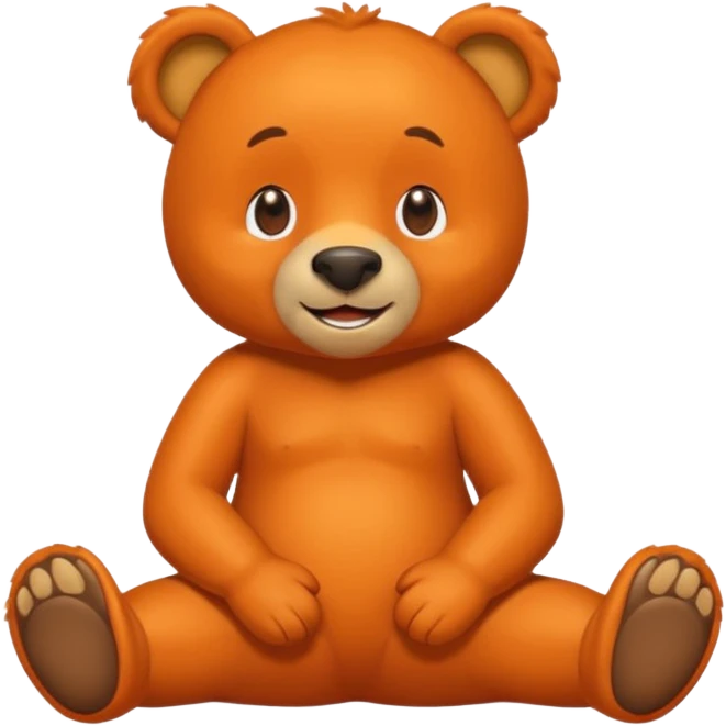 Create a orange friendly bear, make him look like from a kid cartoon and make him smile. Show his whole body. Make him look shy and cross his leg emoji