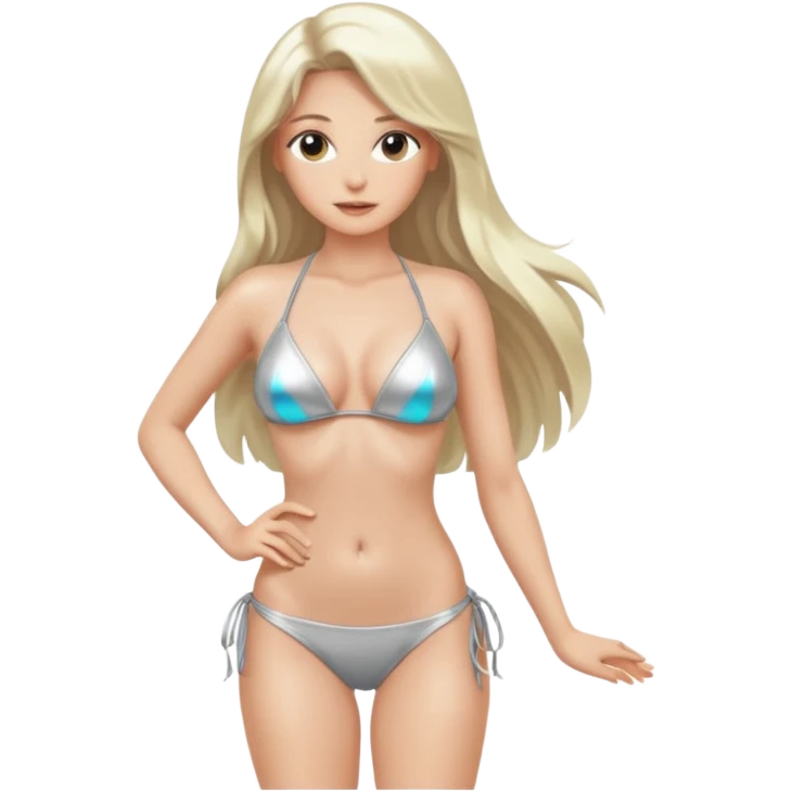woman with light long hair in silvr bikini looking at the camera with sexy pose emoji