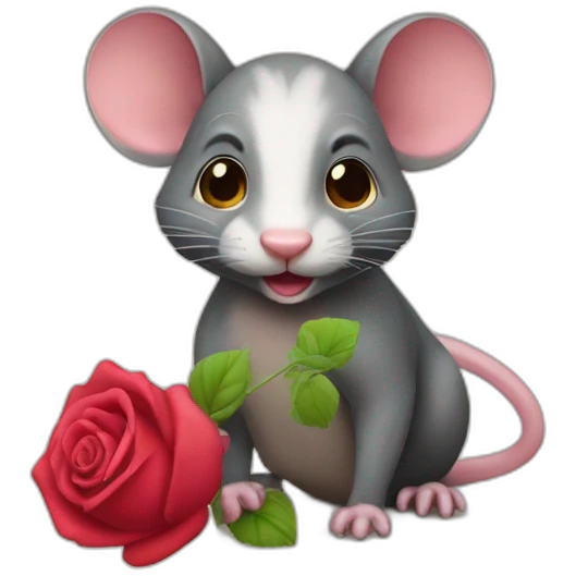 Raton laveur tenant une rose à la bouche emoji