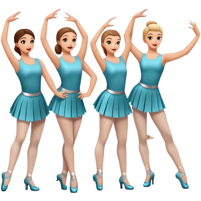 Icon for Choreography: a group of dancers in matching poses, with a choreographer standing by a board giving instructions. The icon should capture the coordination, precision, and creative direction in dance. Transparent background. emoji