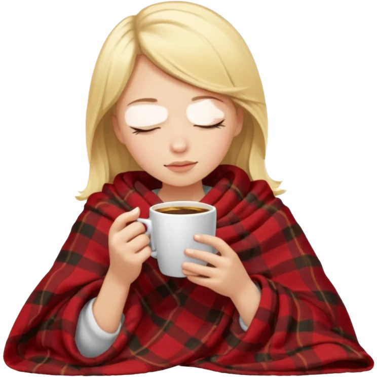 Blonde girl inside a blanket sipping coffee eyes closed emoji