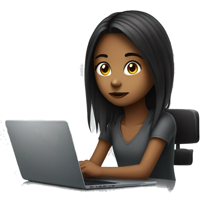 a young girl is sitting in front of the laptop desk,looks extremely emo  emoji